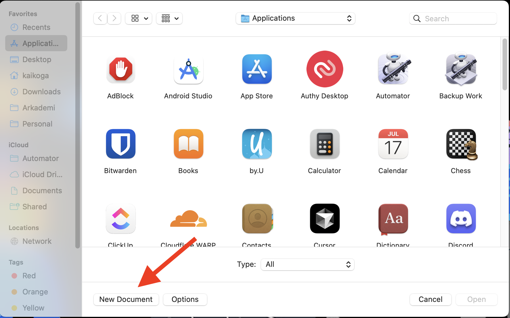 Automator new document